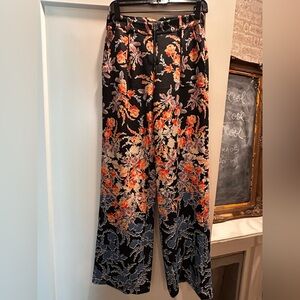 BCBGMaxAzria Black and Orange Floral Pants